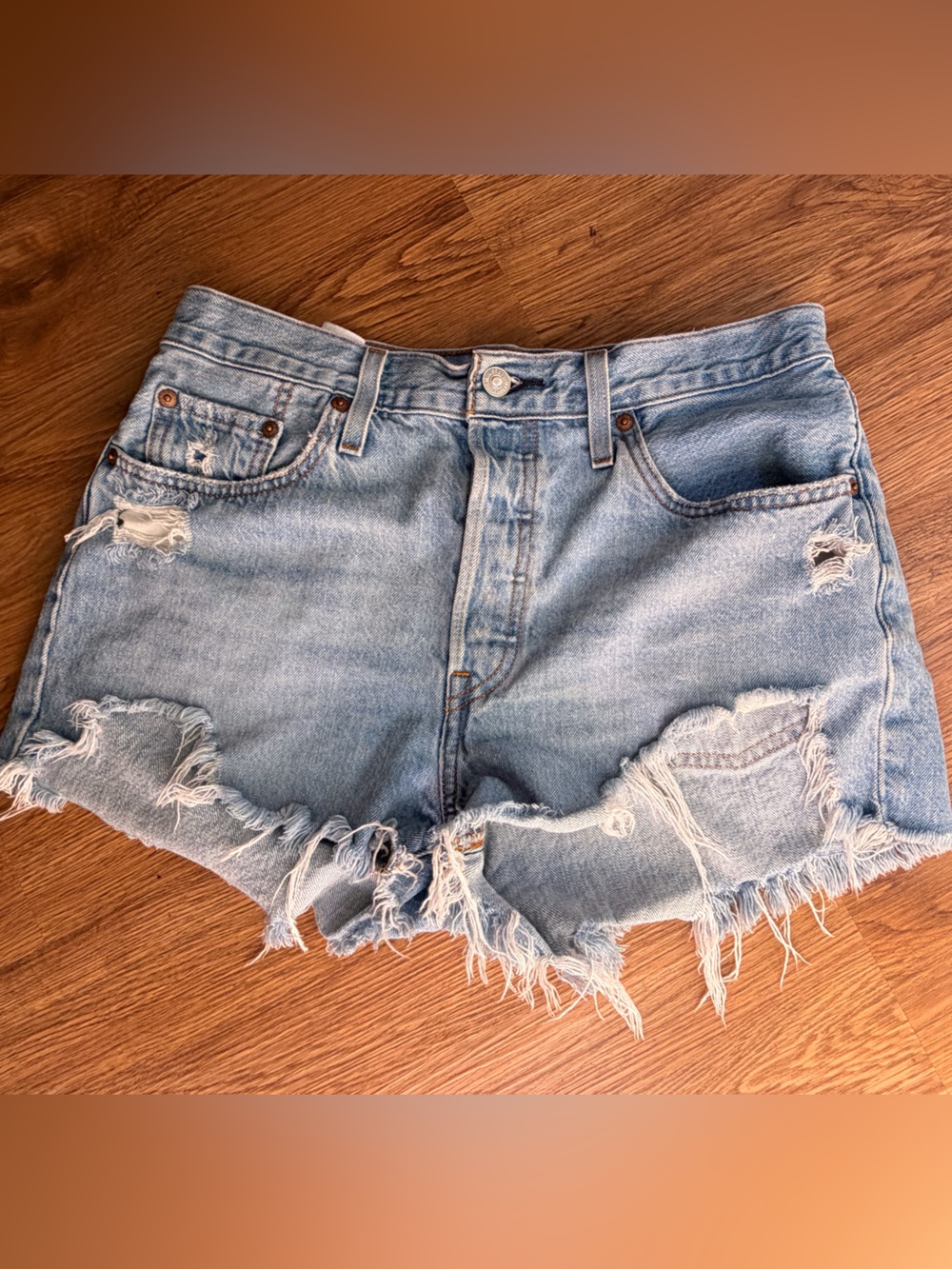 Levi’s 501 Shorts Light Blue Distressed Denim